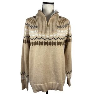 Adrienne Vittadini Fair Isle Sherpa Collar Sweater XL Cozy Quarter Zip